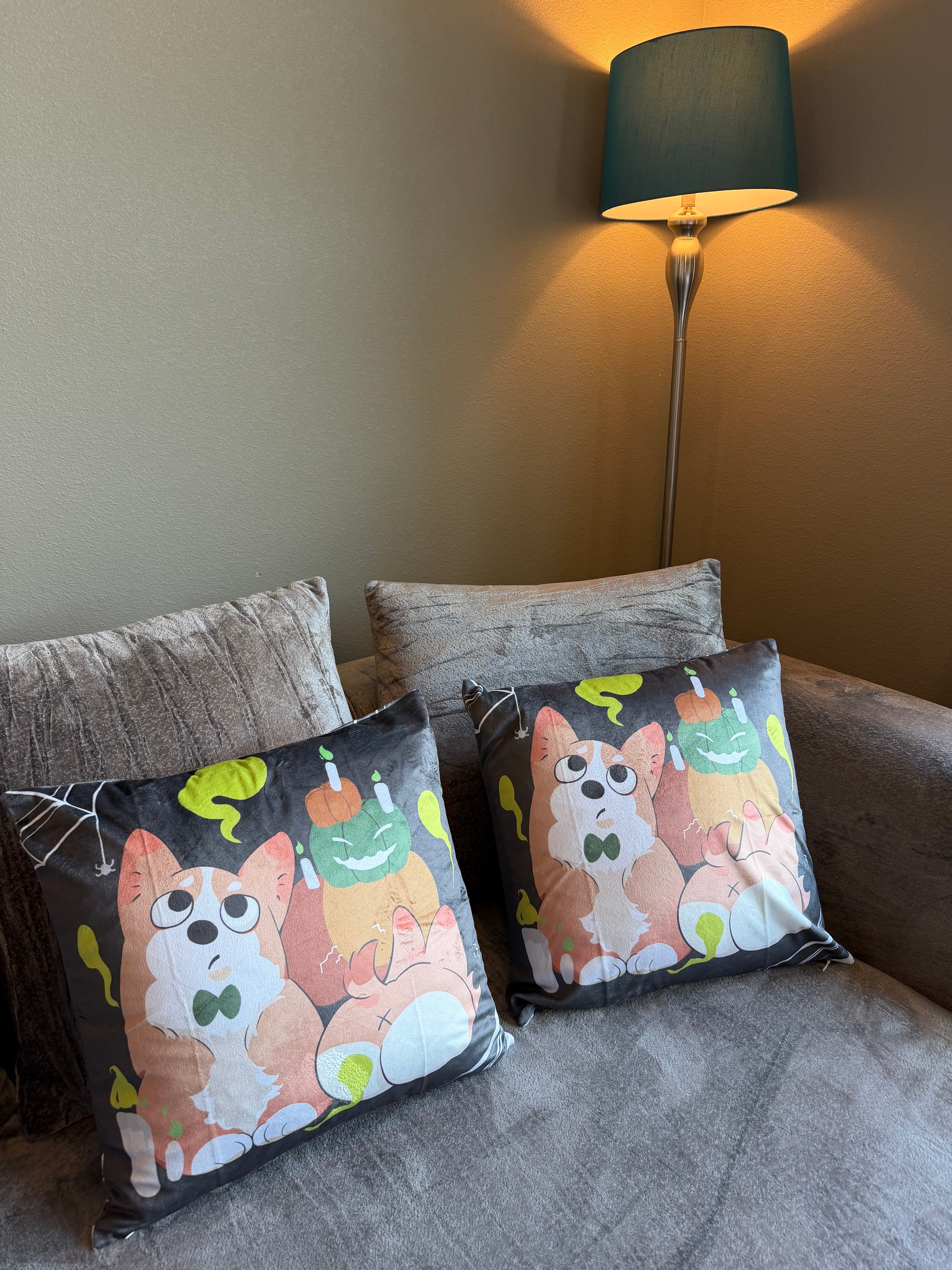 Halloween Cute Dogs & Pumpkins Decorative Pillow Covers