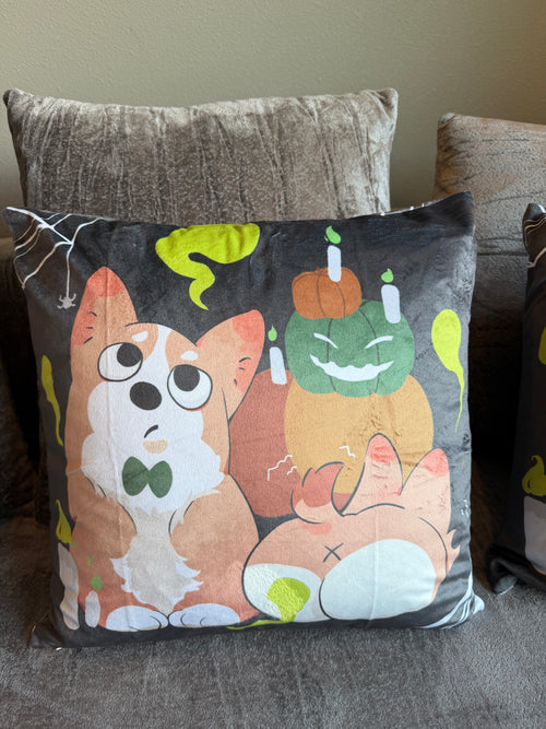 Halloween Cute Dogs & Pumpkins Decorative Pillow Covers