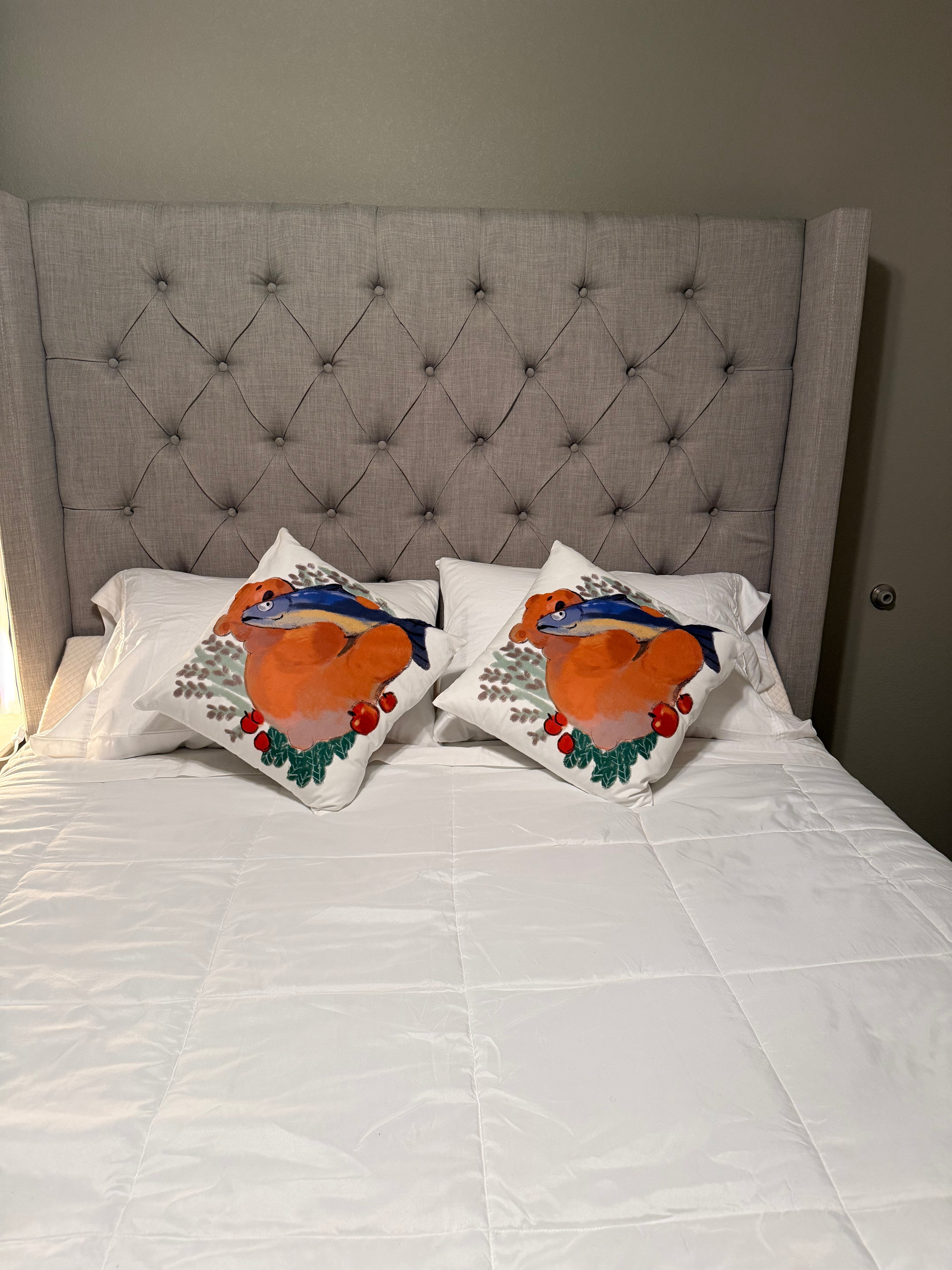 Little Bear & Fish Pillow Cover